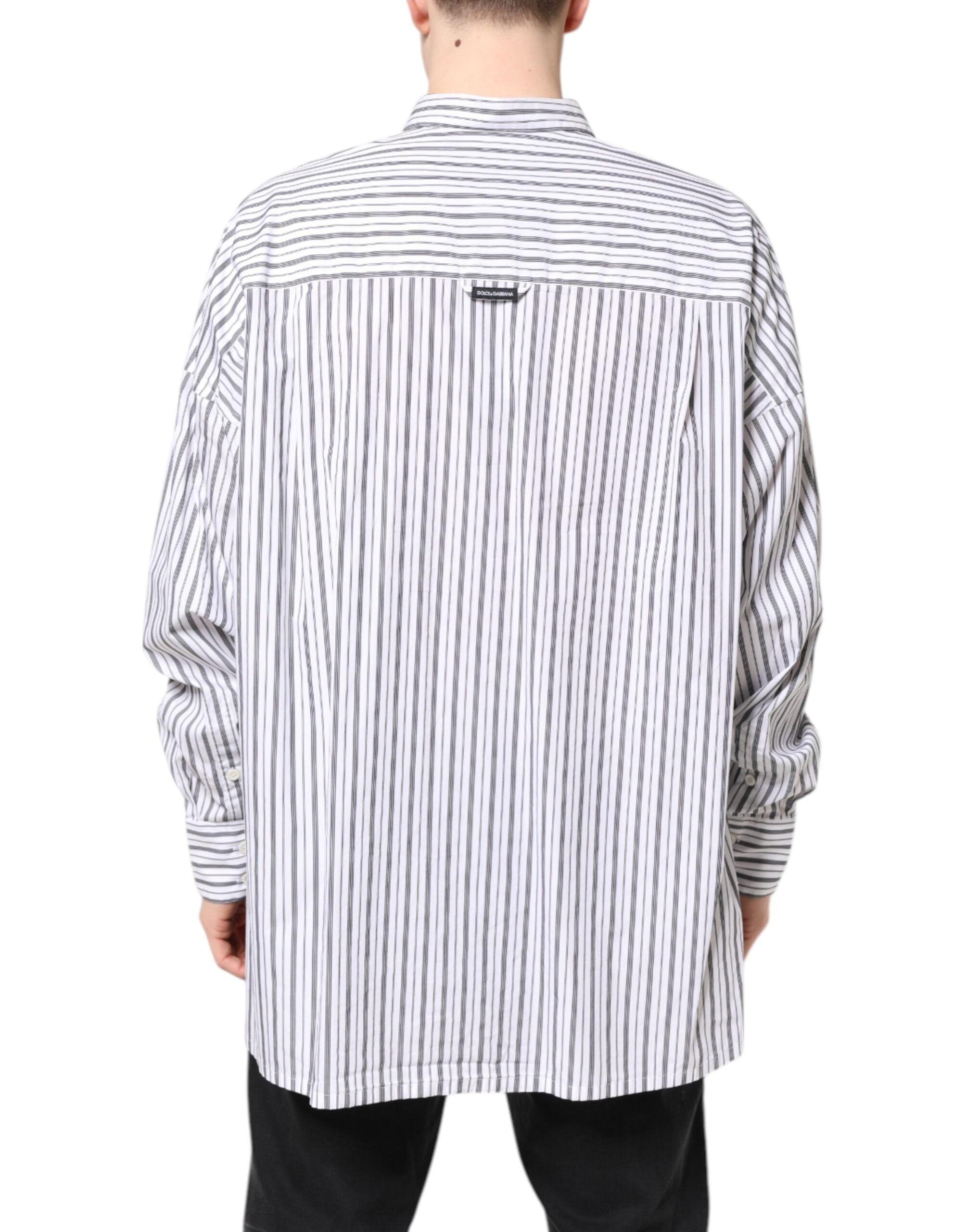 Dolce & Gabbana white and black striped button-down casual shirt